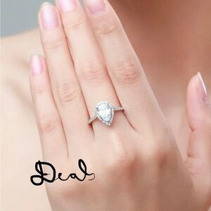TEAR DROP SILVER DIAMOND BRIDAL RING